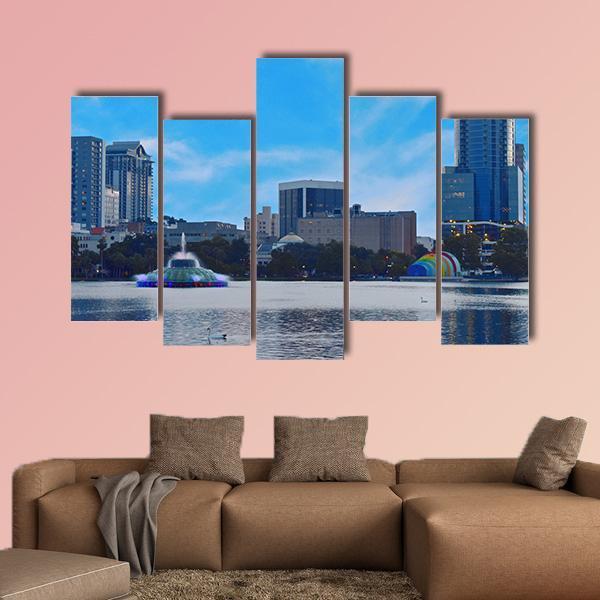 Sunset In Lake Eola Park Canvas Wall Art-5 Pop-Gallery Wrap-47" x 32"-Tiaracle