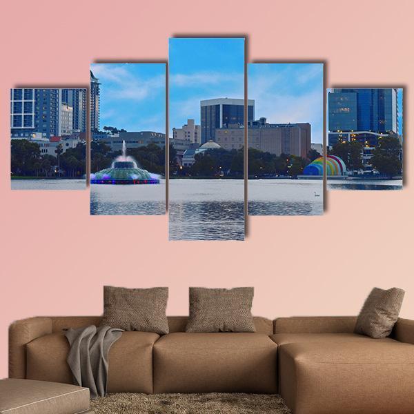 Sunset In Lake Eola Park Canvas Wall Art-5 Star-Gallery Wrap-62" x 32"-Tiaracle