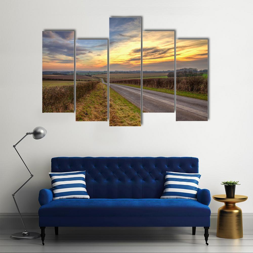 Sunset In Lincolnshire Wolds Canvas Wall Art-5 Pop-Gallery Wrap-47&quot; x 32&quot;-Tiaracle