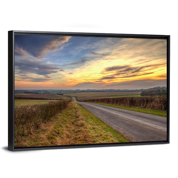 Sunset In Lincolnshire Wolds Canvas Wall Art-3 Horizontal-Gallery Wrap-25" x 16"-Tiaracle