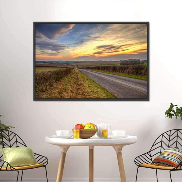 Sunset In Lincolnshire Wolds Canvas Wall Art-1 Piece-Floating Frame-24" x 16"-Tiaracle