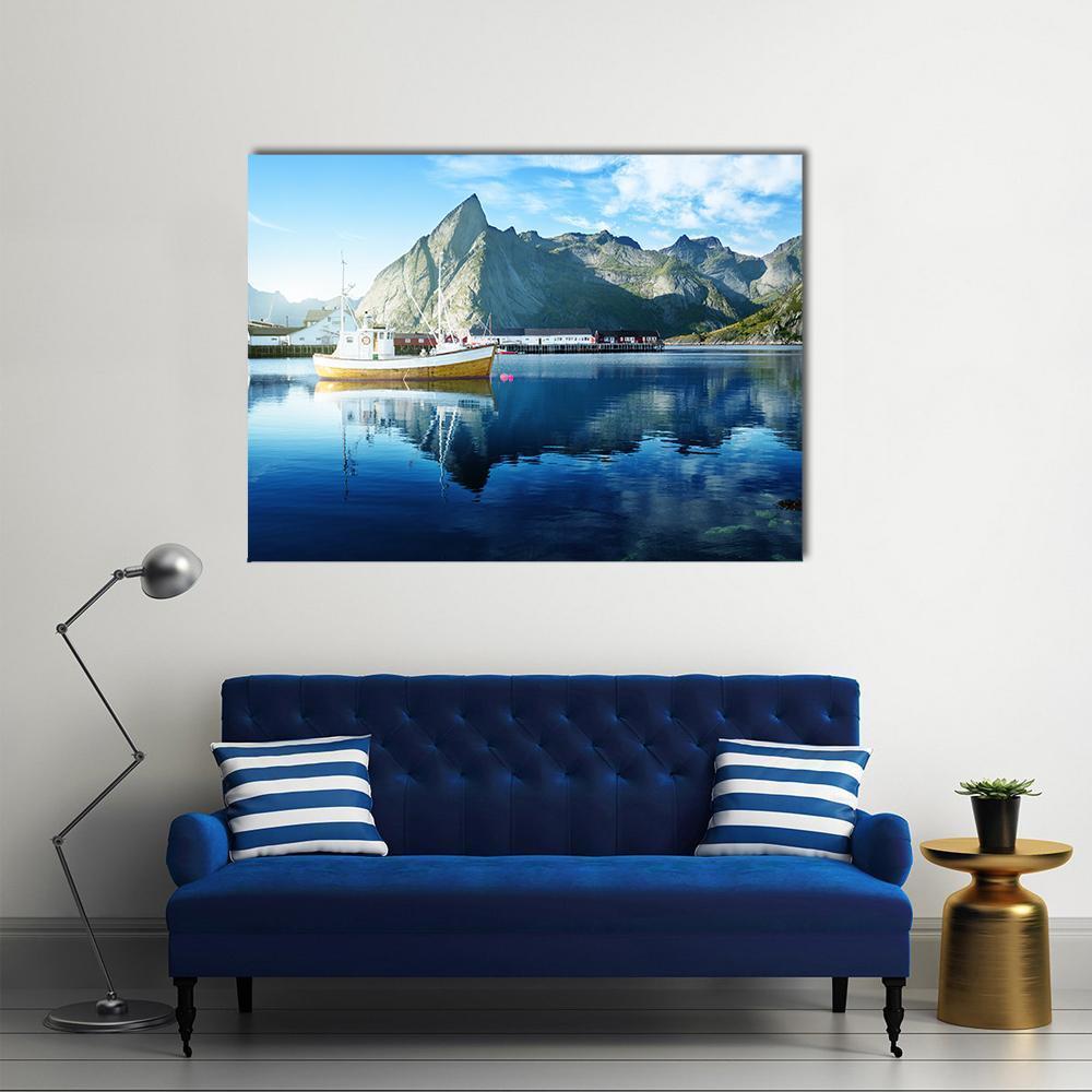 Sunset In Lofoten Islands Canvas Wall Art-1 Piece-Gallery Wrap-48" x 32"-Tiaracle