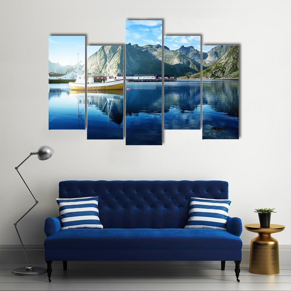 Sunset In Lofoten Islands Canvas Wall Art-5 Pop-Gallery Wrap-47" x 32"-Tiaracle
