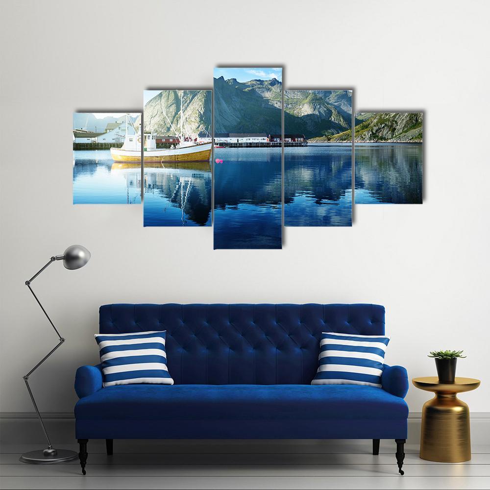 Sunset In Lofoten Islands Canvas Wall Art-5 Star-Gallery Wrap-62" x 32"-Tiaracle