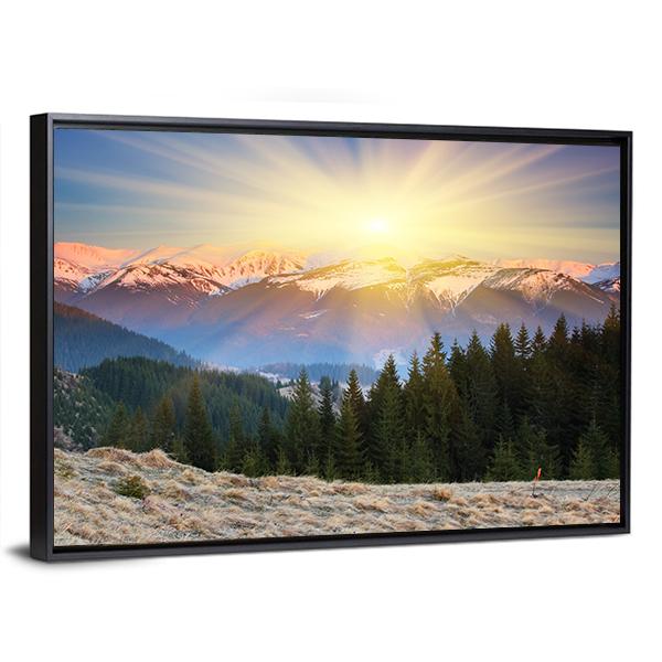 Sunset In Mountain Landscape Canvas Wall Art-3 Horizontal-Gallery Wrap-25" x 16"-Tiaracle
