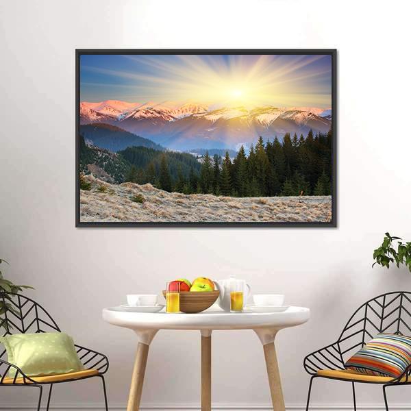 Sunset In Mountain Landscape Canvas Wall Art-3 Horizontal-Gallery Wrap-25" x 16"-Tiaracle
