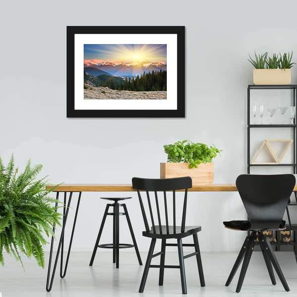 Sunset In Mountain Landscape Canvas Wall Art-3 Horizontal-Gallery Wrap-25" x 16"-Tiaracle