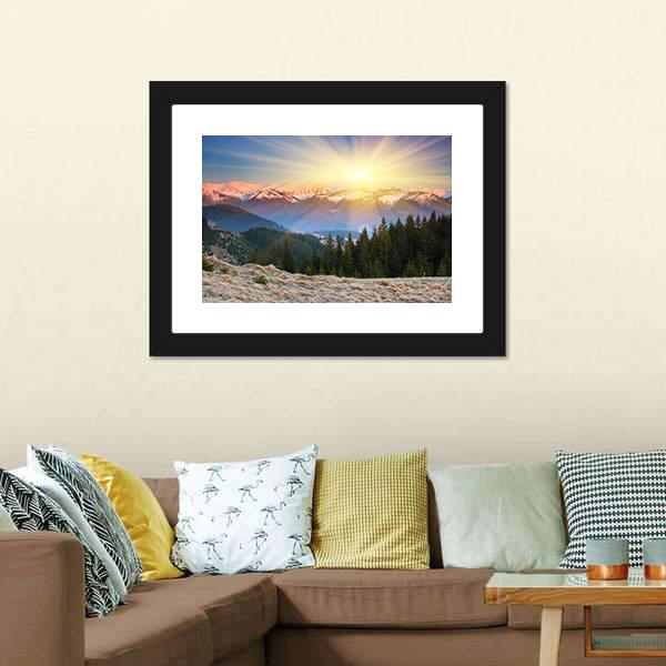 Sunset In Mountain Landscape Canvas Wall Art-3 Horizontal-Gallery Wrap-25" x 16"-Tiaracle