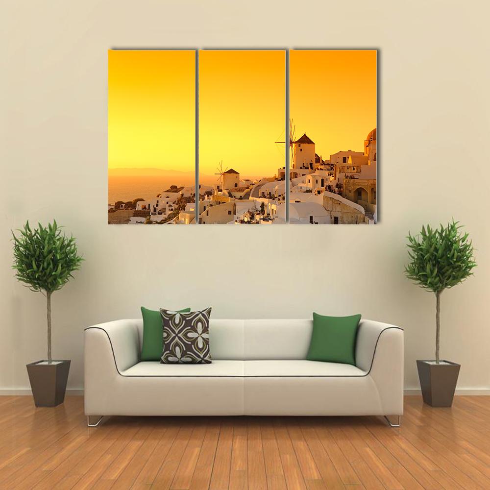 Sunset In Oia Village On Santorini Island Canvas Wall Art-3 Horizontal-Gallery Wrap-25" x 16"-Tiaracle