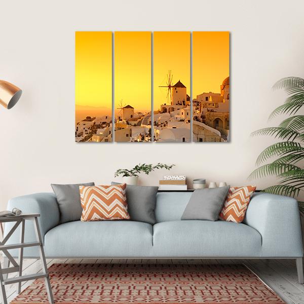 Sunset In Oia Village On Santorini Island Canvas Wall Art-4 Horizontal-Gallery Wrap-34" x 24"-Tiaracle