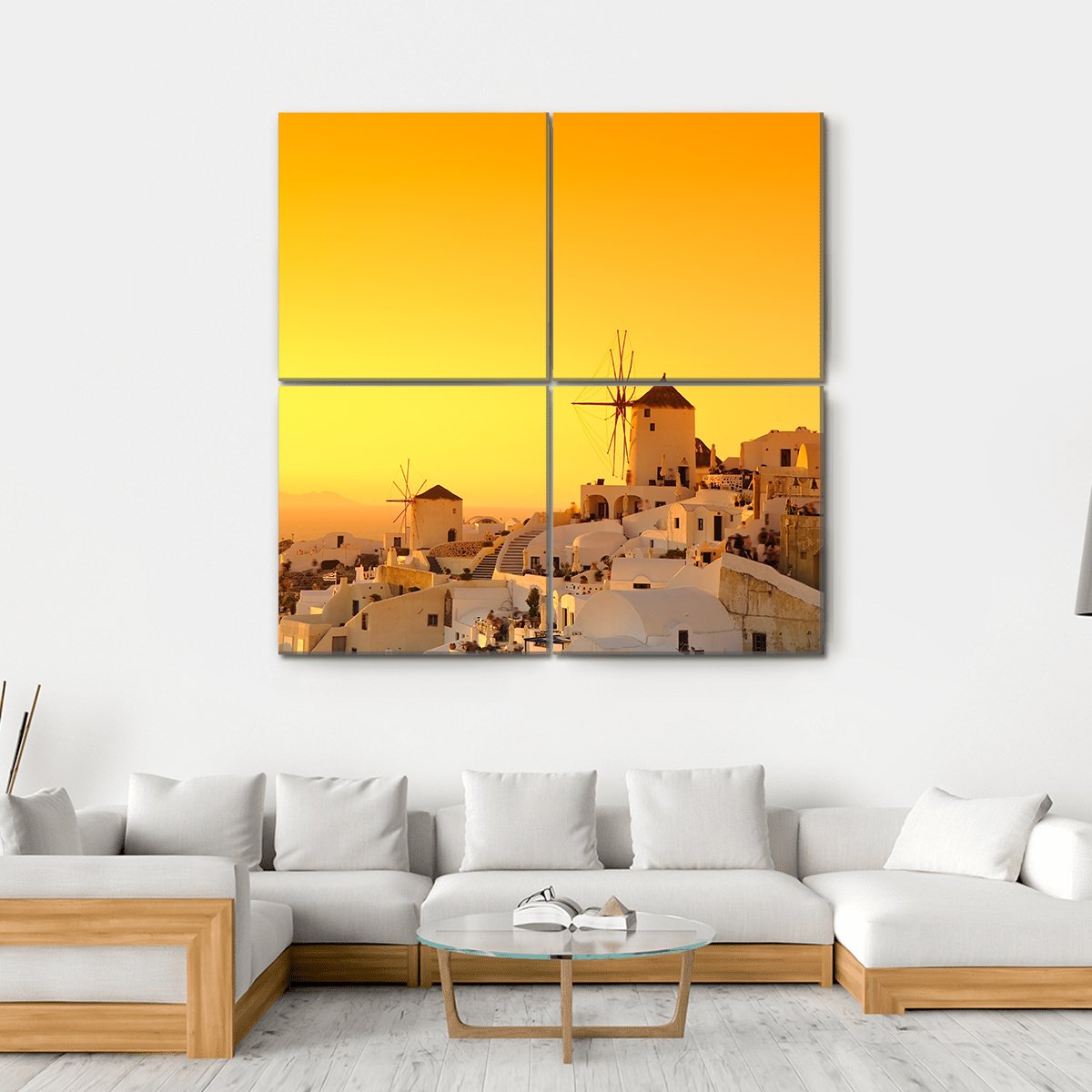 Sunset In Oia Village On Santorini Island Canvas Wall Art-4 Square-Gallery Wrap-17" x 17"-Tiaracle