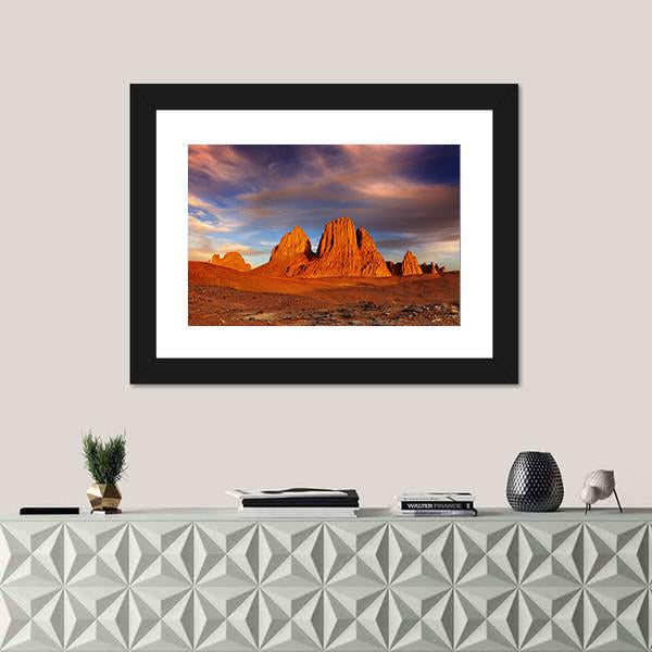 Sunset In Sahara Desert Canvas Wall Art-1 Piece-Framed Print-20" x 16"-Tiaracle