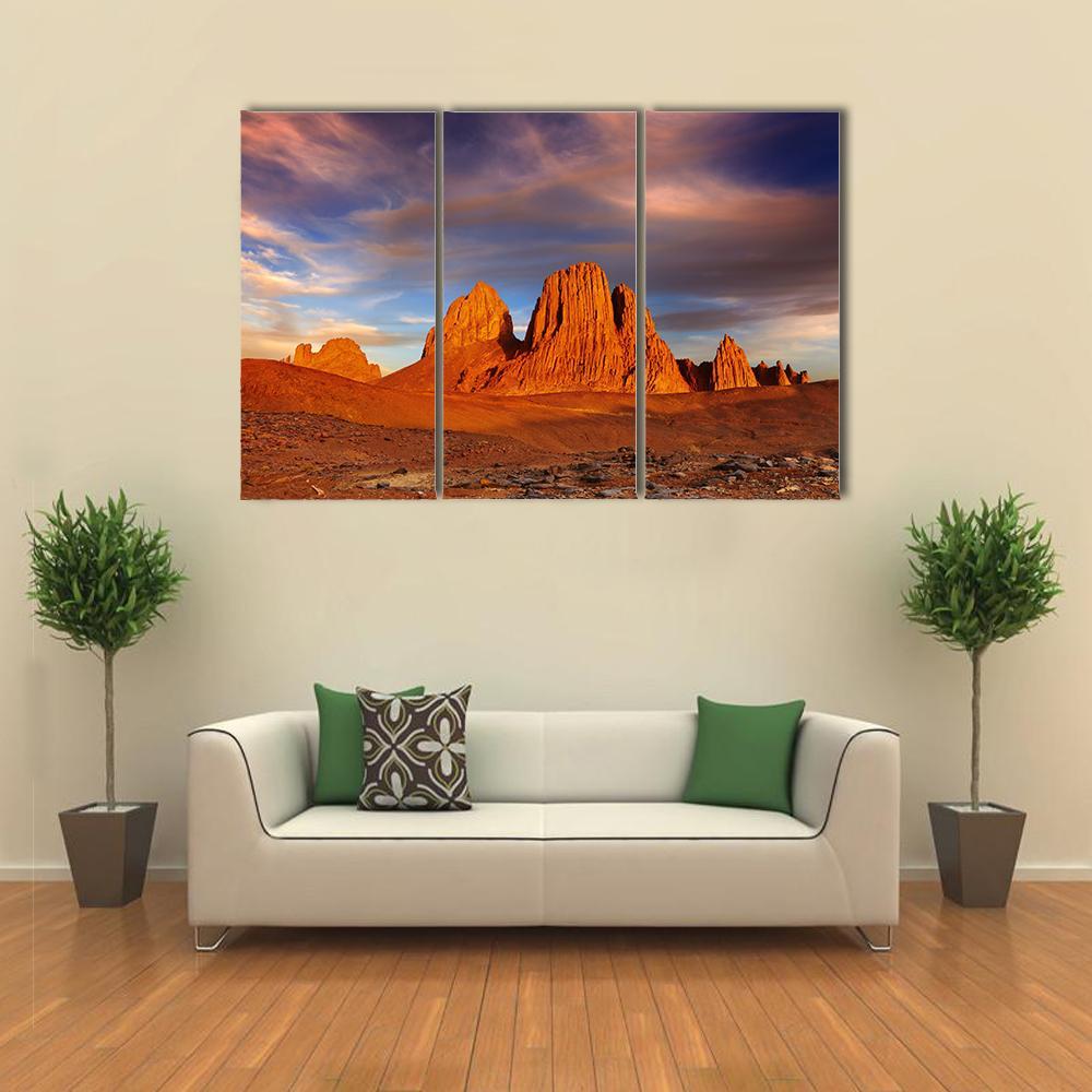 Sunset In Sahara Desert Canvas Wall Art-3 Horizontal-Gallery Wrap-37" x 24"-Tiaracle