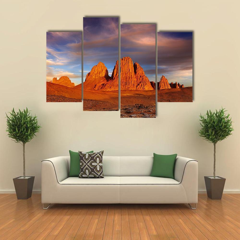 Sunset In Sahara Desert Canvas Wall Art-4 Pop-Gallery Wrap-50" x 32"-Tiaracle