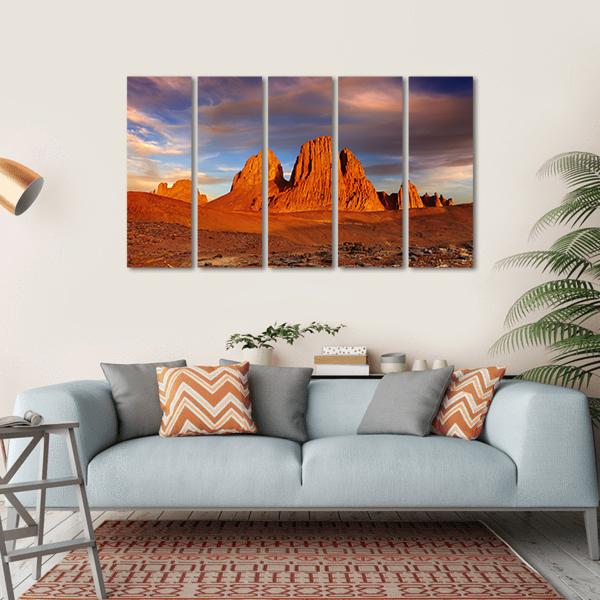 Sunset In Sahara Desert Canvas Wall Art-5 Horizontal-Gallery Wrap-22" x 12"-Tiaracle