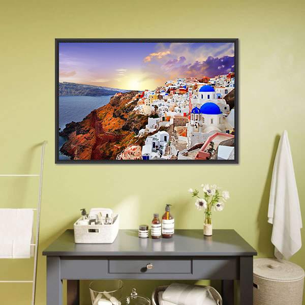 Sunset In Santorini Canvas Wall Art-1 Piece-Floating Frame-24" x 16"-Tiaracle