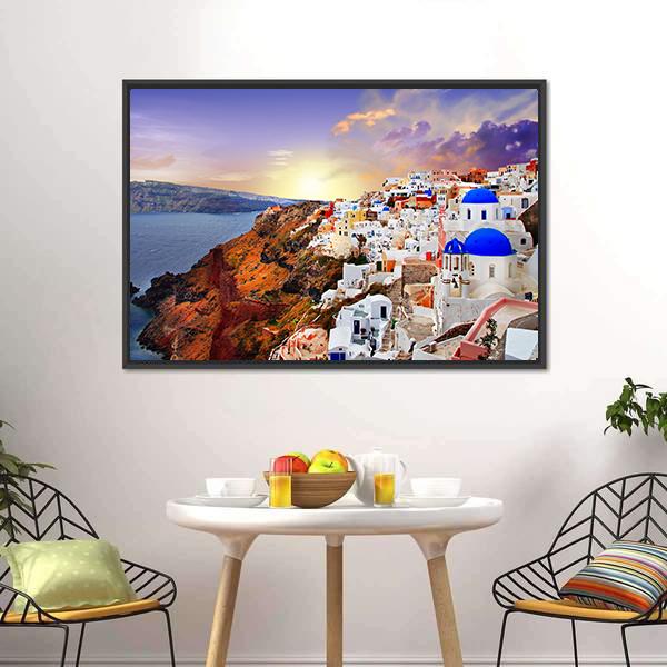 Sunset In Santorini Canvas Wall Art-5 Horizontal-Gallery Wrap-22" x 12"-Tiaracle
