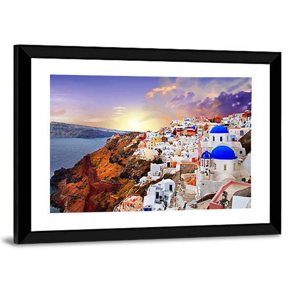 Sunset In Santorini Canvas Wall Art-5 Horizontal-Gallery Wrap-22" x 12"-Tiaracle