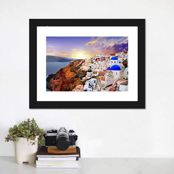 Sunset In Santorini Canvas Wall Art-1 Piece-Framed Print-20" x 16"-Tiaracle