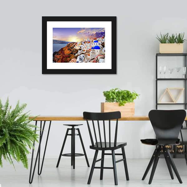 Sunset In Santorini Canvas Wall Art-5 Horizontal-Gallery Wrap-22" x 12"-Tiaracle