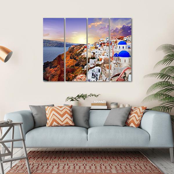 Sunset In Santorini Canvas Wall Art-4 Horizontal-Gallery Wrap-34" x 24"-Tiaracle