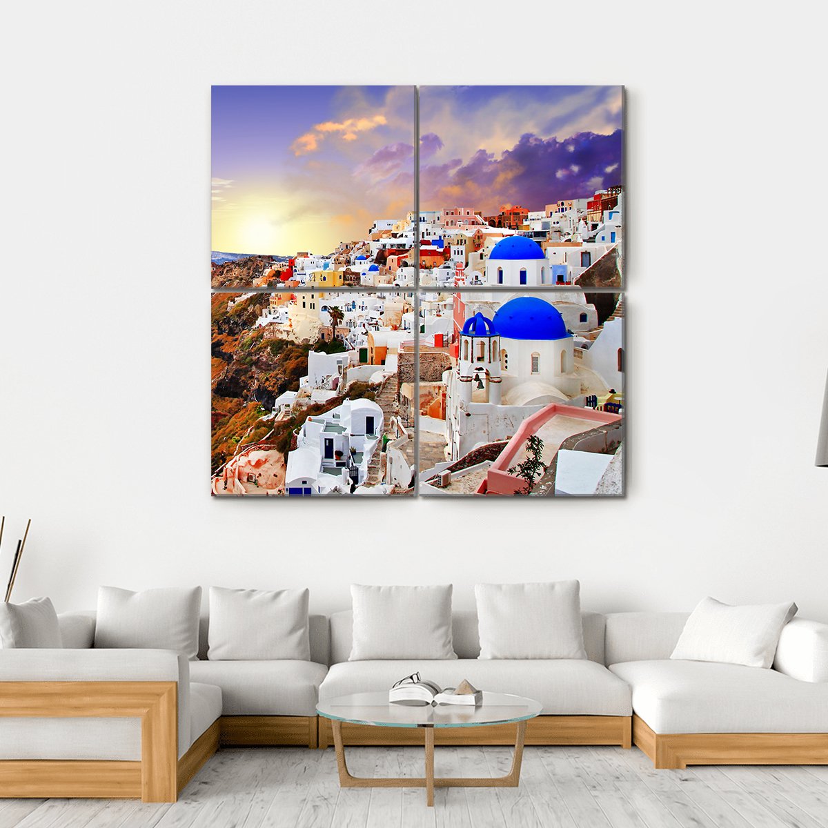 Sunset In Santorini Canvas Wall Art-4 Square-Gallery Wrap-17" x 17"-Tiaracle
