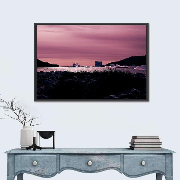Sunset In South Coast Of Greenland Canvas Wall Art-1 Piece-Floating Frame-24" x 16"-Tiaracle