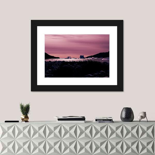 Sunset In South Coast Of Greenland Canvas Wall Art-1 Piece-Framed Print-20" x 16"-Tiaracle