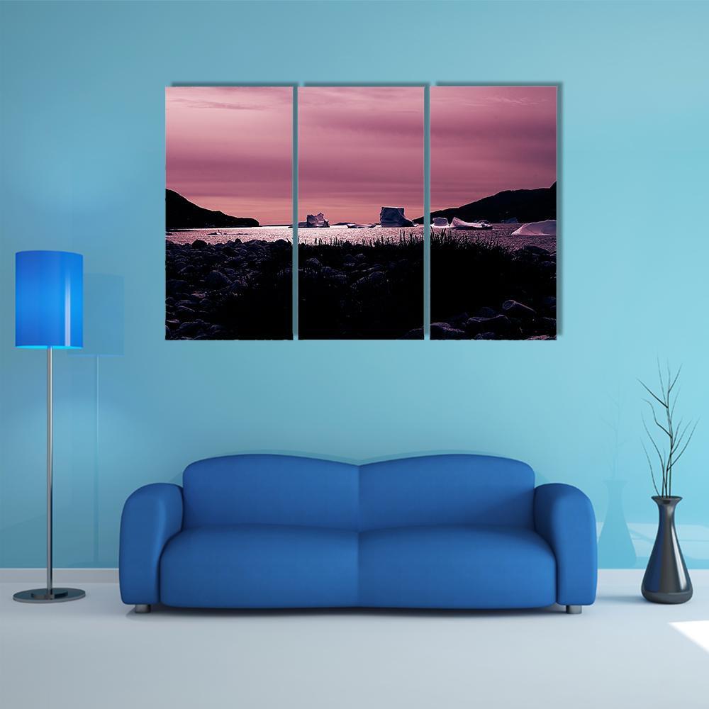 Sunset In South Coast Of Greenland Canvas Wall Art-3 Horizontal-Gallery Wrap-37" x 24"-Tiaracle