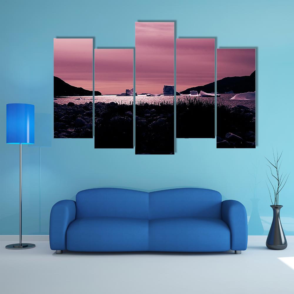Sunset In South Coast Of Greenland Canvas Wall Art-5 Pop-Gallery Wrap-47" x 32"-Tiaracle