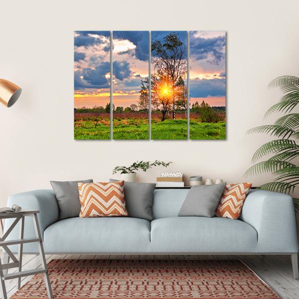 Sunset In Summer Field Canvas Wall Art-4 Horizontal-Gallery Wrap-34" x 24"-Tiaracle