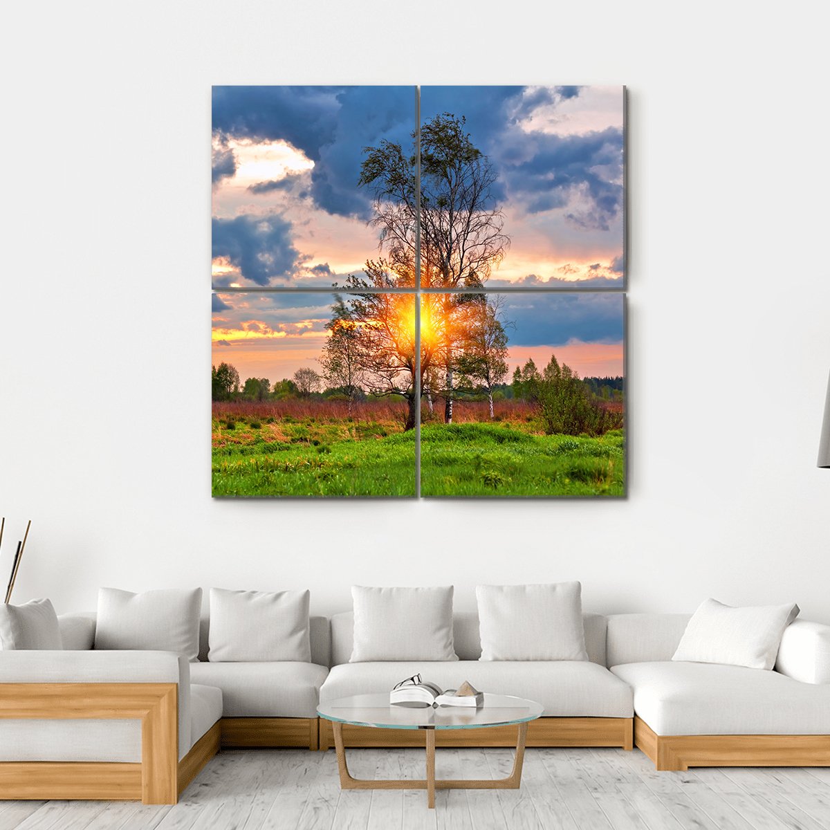 Sunset In Summer Field Canvas Wall Art-4 Square-Gallery Wrap-17" x 17"-Tiaracle
