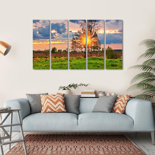 Sunset In Summer Field Canvas Wall Art-5 Horizontal-Gallery Wrap-22" x 12"-Tiaracle