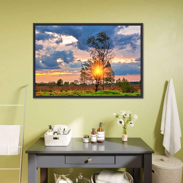 Sunset In Summer Field Canvas Wall Art-1 Piece-Floating Frame-24" x 16"-Tiaracle