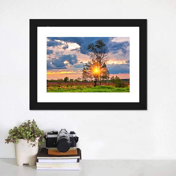 Sunset In Summer Field Canvas Wall Art-3 Horizontal-Gallery Wrap-25" x 16"-Tiaracle