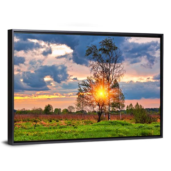 Sunset In Summer Field Panoramic Canvas Wall Art-1 Piece-36" x 12"-Tiaracle