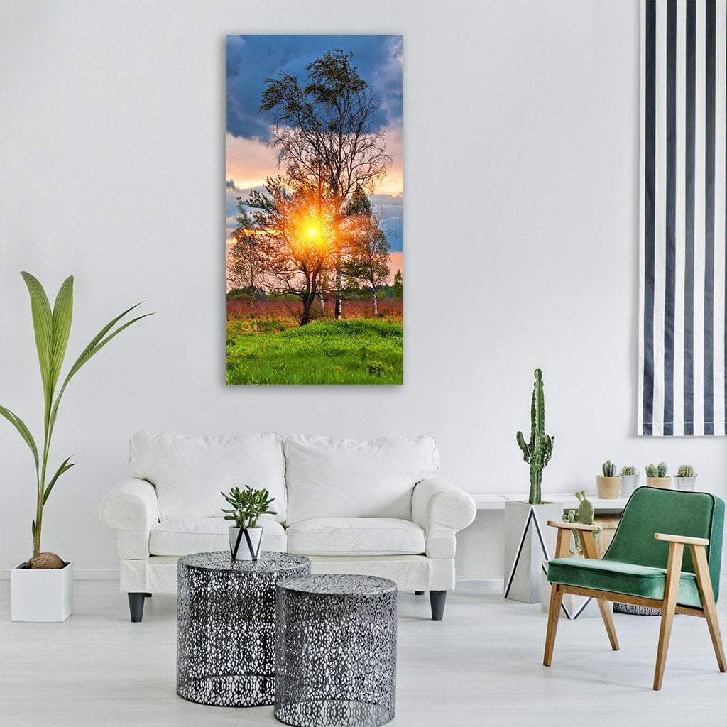 Sunset In Summer Field Vertical Canvas Wall Art-1 Vertical-Gallery Wrap-12" x 24"-Tiaracle