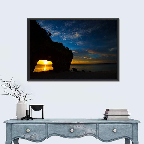 Sunset In Sunayama Beach Canvas Wall Art-1 Piece-Floating Frame-24" x 16"-Tiaracle