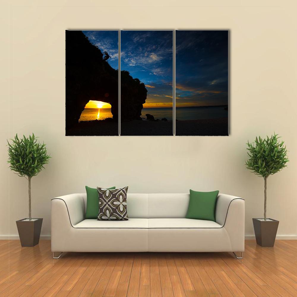 Sunset In Sunayama Beach Canvas Wall Art-3 Horizontal-Gallery Wrap-37" x 24"-Tiaracle