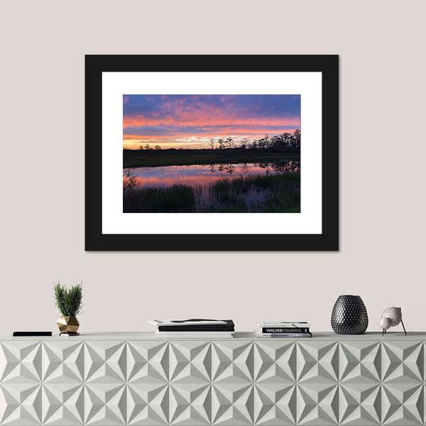 Sunset In Swamps Of Everglades Canvas Wall Art-1 Piece-Framed Print-20" x 16"-Tiaracle