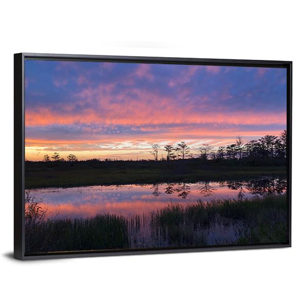 Sunset In Swamps Of Everglades Canvas Wall Art-3 Horizontal-Gallery Wrap-25" x 16"-Tiaracle