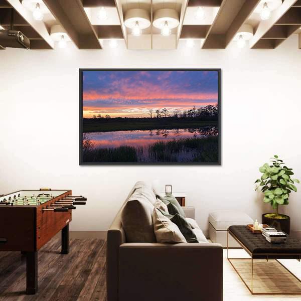 Sunset In Swamps Of Everglades Canvas Wall Art-3 Horizontal-Gallery Wrap-25" x 16"-Tiaracle