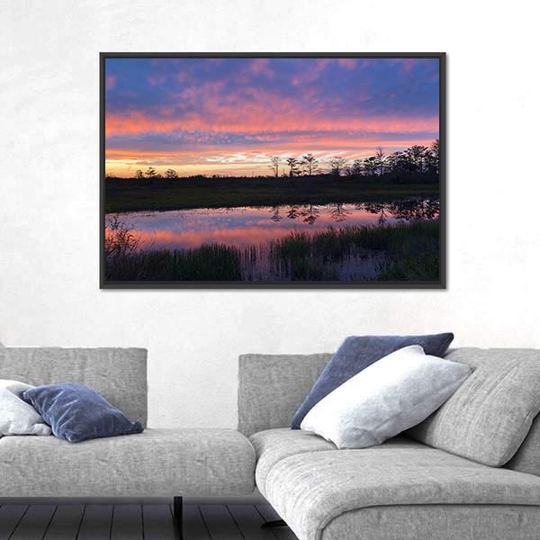 Sunset In Swamps Of Everglades Canvas Wall Art-3 Horizontal-Gallery Wrap-25" x 16"-Tiaracle