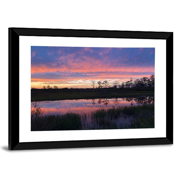 Sunset In Swamps Of Everglades Canvas Wall Art-3 Horizontal-Gallery Wrap-25" x 16"-Tiaracle