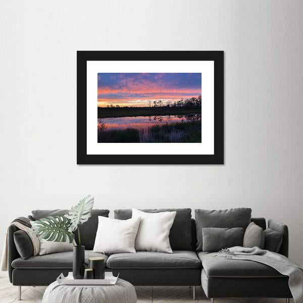 Sunset In Swamps Of Everglades Canvas Wall Art-3 Horizontal-Gallery Wrap-25" x 16"-Tiaracle