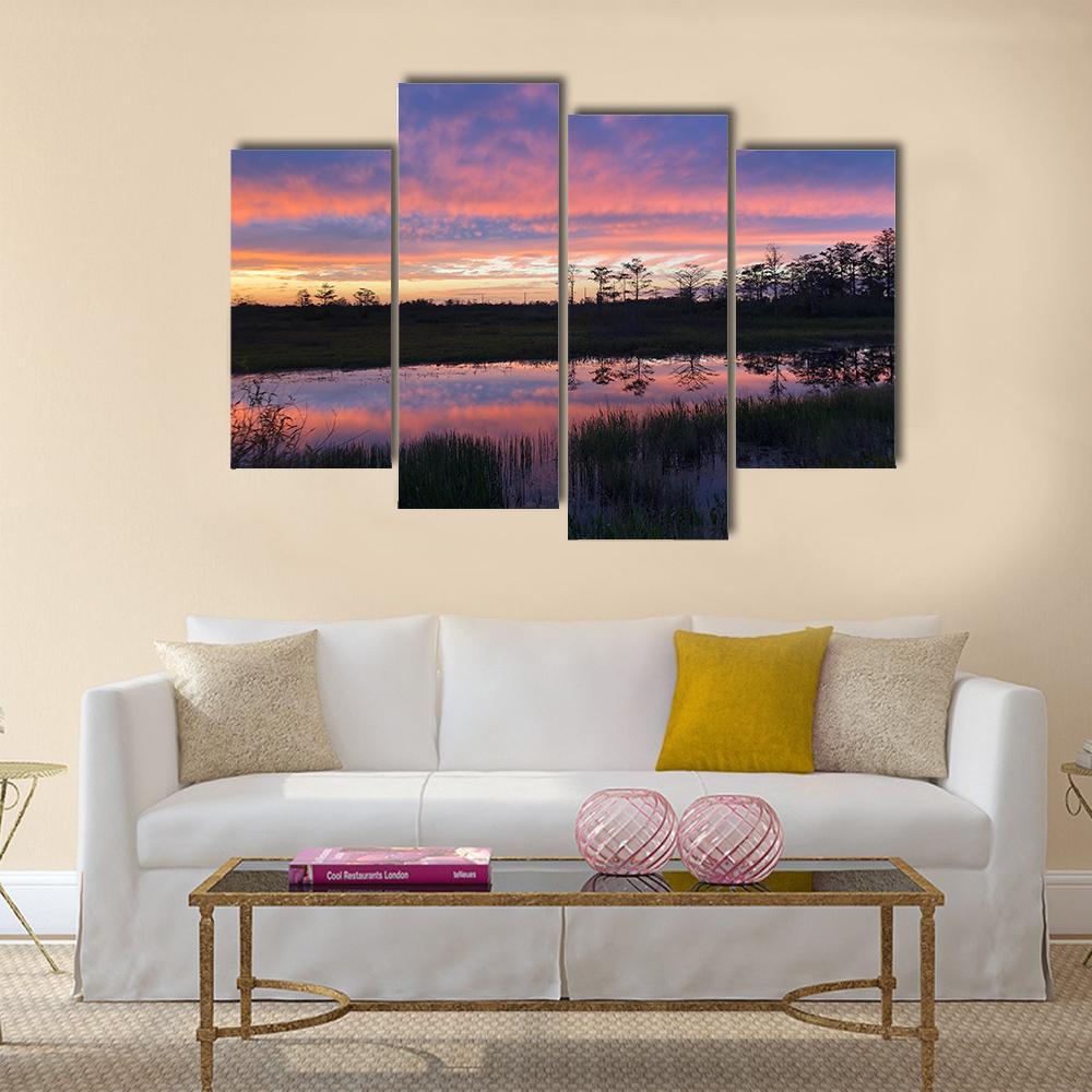 Sunset In Swamps Of Everglades Canvas Wall Art-4 Pop-Gallery Wrap-50" x 32"-Tiaracle