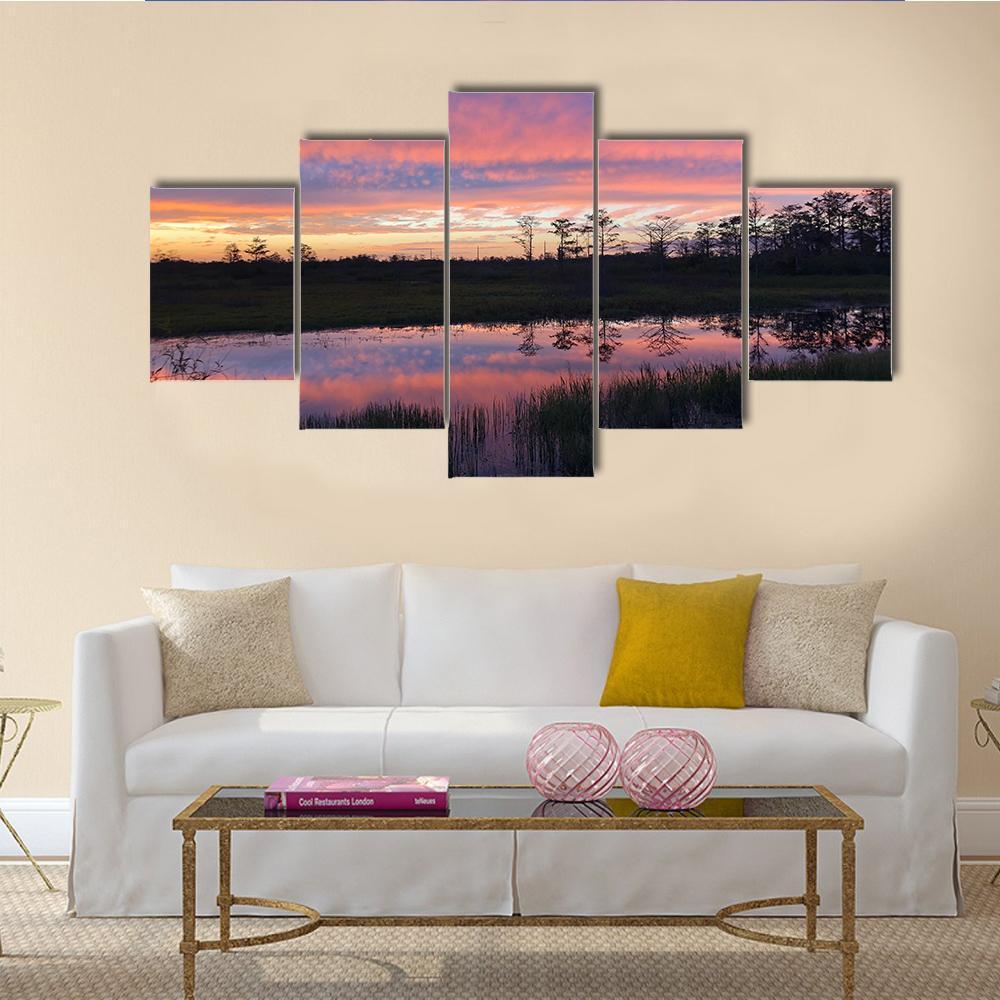 Sunset In Swamps Of Everglades Canvas Wall Art-5 Star-Gallery Wrap-62" x 32"-Tiaracle