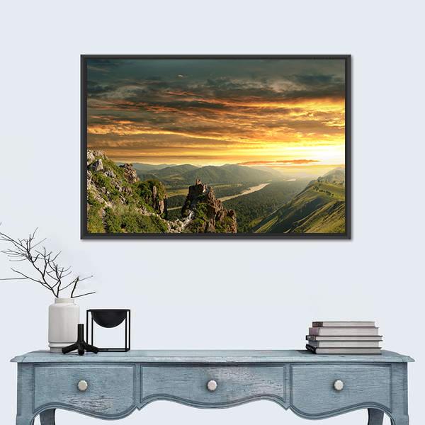 Sunset In The Altai Mountains Canvas Wall Art-1 Piece-Floating Frame-24" x 16"-Tiaracle