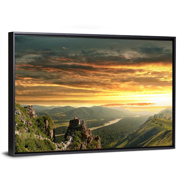 Sunset In The Altai Mountains Canvas Wall Art-3 Horizontal-Gallery Wrap-25" x 16"-Tiaracle