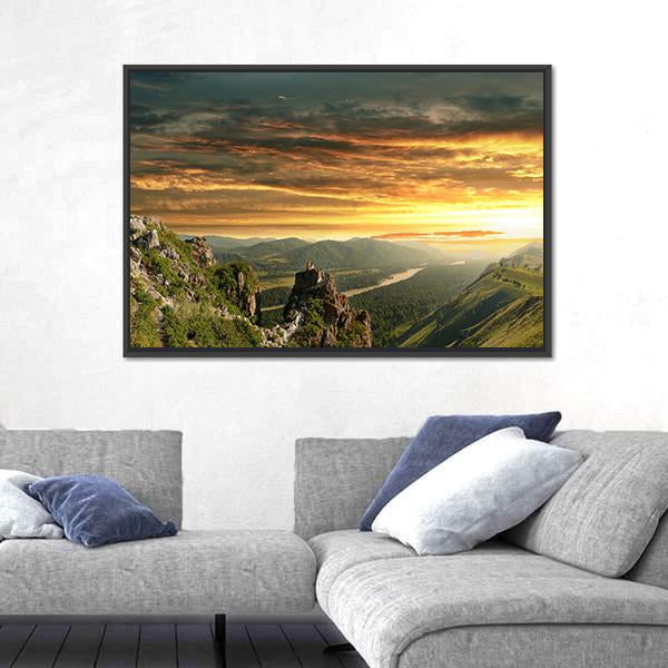 Sunset In The Altai Mountains Canvas Wall Art-3 Horizontal-Gallery Wrap-25" x 16"-Tiaracle